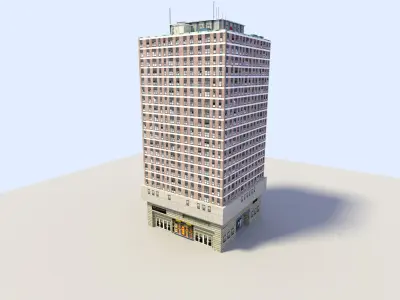 skyscraper tall building with roof Low-poly 3D model