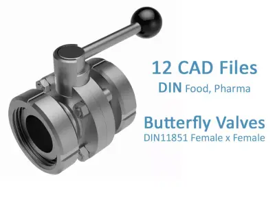 Manual Butterfly Valves - DIN11851 Female Ends - 3D model