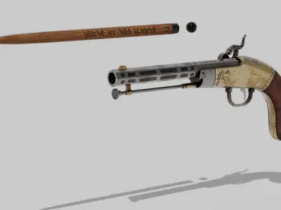 OB 00 02 vampire hunter auxiliary pistol with Flamethrower Low-poly 3D model