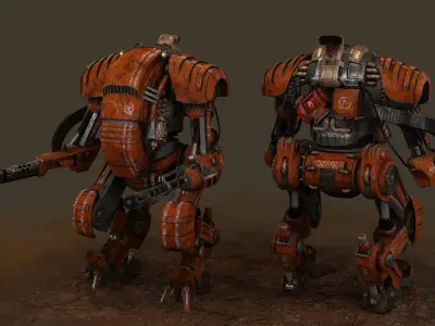 Game-ready Steampunk Mech  Low-poly 3D model