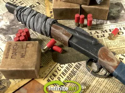 Shotgun gun with handle Low-poly 3D model