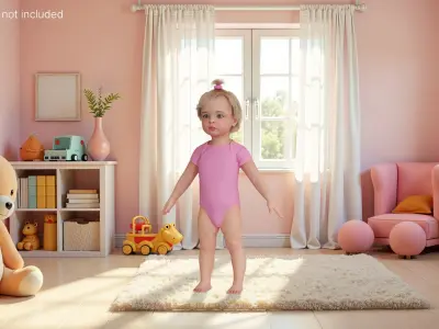 One Year Old Girl in Bodysuit Fur Rigged 3D model