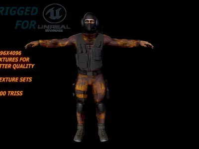 Lowpoly soldier comandos multi texture set Free low-poly 3D model