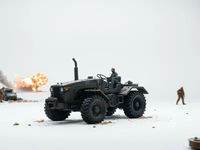 Battle-Scarred Military Tractor 3D Model Low-poly 3D model