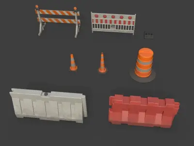 Road Barriers kit PBR Game Ready Free low-poly 3D model