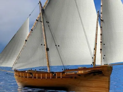 Battleship sailing ship in ocean 3D model