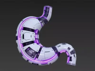 White Cyberpunk Tech Stomach Model Bundle Low-poly 3D model