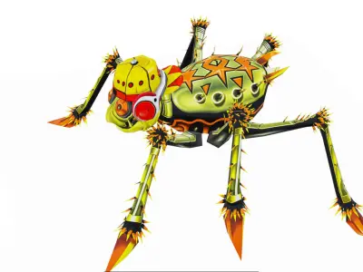 Green Spider Robot Funny Cartoon Insect Parasite Beetle Lowpoly Low-poly 3D model