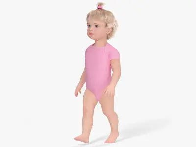 One Year Old Girl in Bodysuit Fur Rigged 3D model