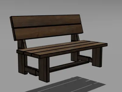 Wood Bench Low poly Game ready Low-poly 3D model