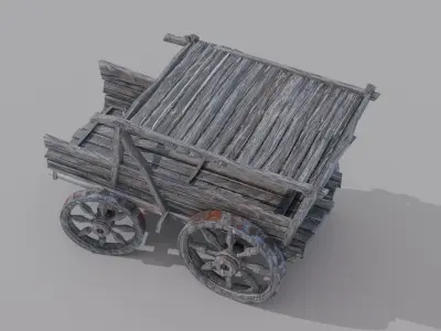 Old Wooden Cart Low-poly 3D model