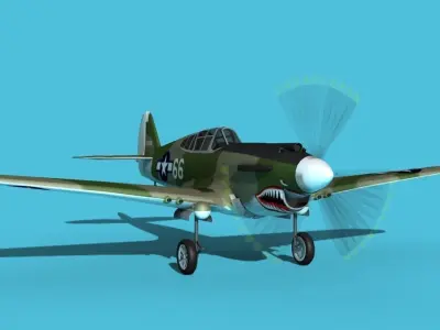 Curtiss P-40B Warhawk V06 USAAF 3D model