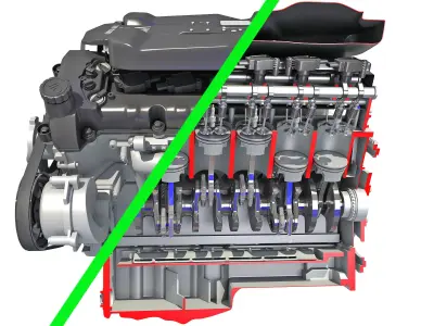 Full and Cutaway V12 Engine 3D model