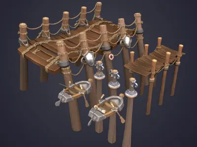 wooden pier Low-poly 3D model