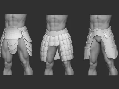 20 Low-poly medieval fantasy waist armor base mesh IMM brush 3D model