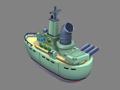 Cartoon warship Low-poly 3D model