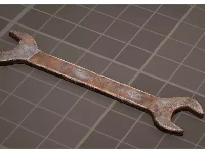 Rusty old iron wrench Low-poly 3D model