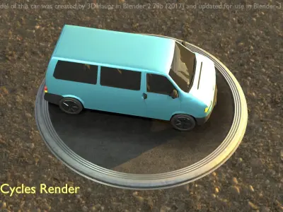 City Car 57 Commercial Minibus Type-C Blue Low-poly 3D model