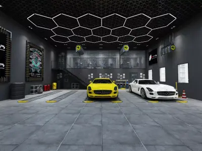 Auto repair shop Low-poly 3D model