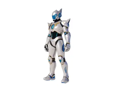 Aqua Silver Cyber Mecha Warrior Low-poly 3D model