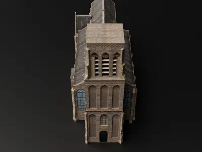 Old town Medieval church Low-poly 3D model