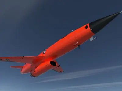 BQM-167A orange military jet flying in sky 3D model