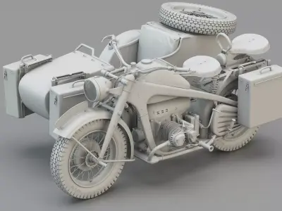 WWII German Military Motorcycle Sidecar 3D model