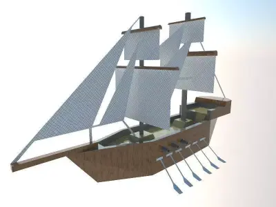 Ship- wooden sailing ship with sails Free low-poly 3D model