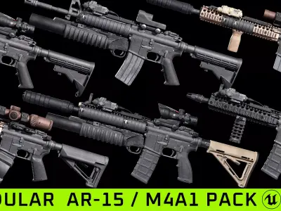 Modular M4A1  AR15 pack low poly game ready Low-poly 3D model