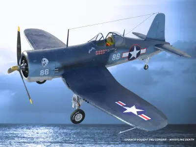 Chance Vought F4U Corsair - Whistling Death WW2 Warplane Low-poly 3D model