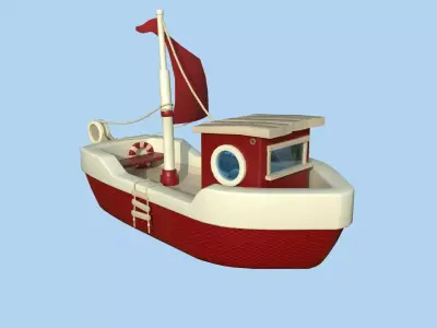 Cartoon Boat 08 - Red Beige - Low Poly Ship Low-poly 3D model