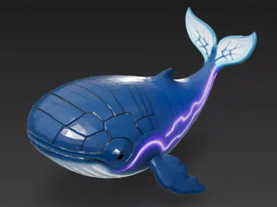 Cartoon Cyberpunk Whale Low-poly 3D model
