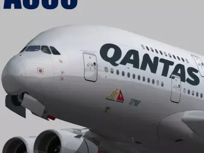 Airbus A380 Qantas VH-OQH Low-poly 3D model