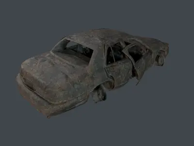 Apocalyptic Damaged Destroyed Vehicle Car Game Ready 20 Low-poly 3D model