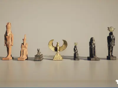 Egyptian Statues Pack Low-poly 3D model