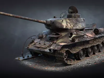 T-34-85 Destroyed Game Ready Low-poly 3D model