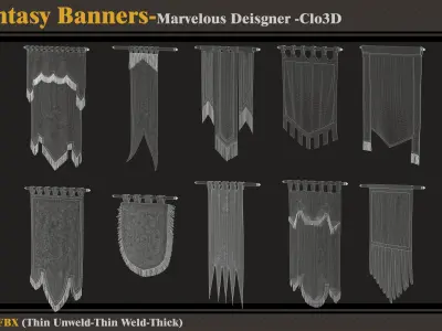 10 Fantasy Banners-Marvelous Designer-Clo3D-ZPRJ - FBX - OBJ 3D model