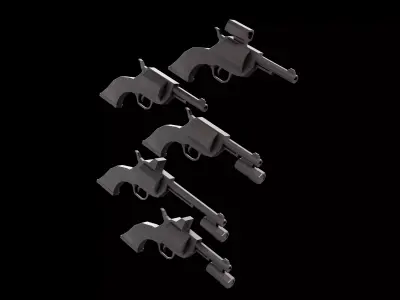 Stylized Low Poly RevolverV2 -5 Variations Game Ready Low-poly 3D model