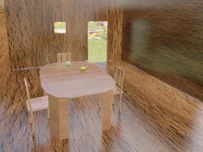 Inside a wooden house with some furniture Low-poly 3D model