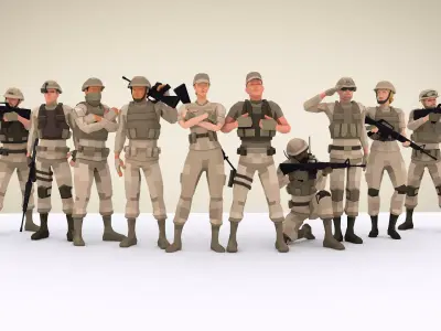Military Squad Low Poly Art Rigged Pack Low-poly 3D model