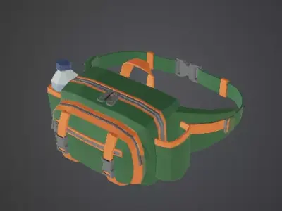 Low Poly Outdoor Fanny Pack with Water Bottle Low-poly 3D model