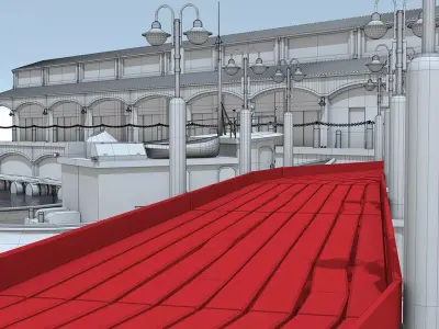 Untextured clay model of harbor pier and fishing boats - Update 3D model