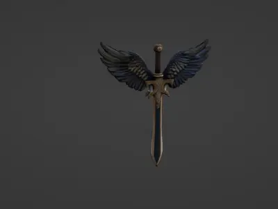Angel Winged Sword Fantasy Weapon 3D model