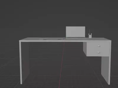 Realistic Low Poly Office Desk Scene with laptop Free low-poly 3D model