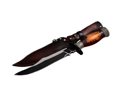Detailed Hunting Knife with Sheath 3D model