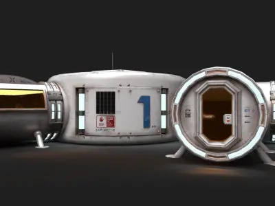 Full Space Mars Colony Scene SI-FI and Military Vehicle Rover Low-poly 3D model