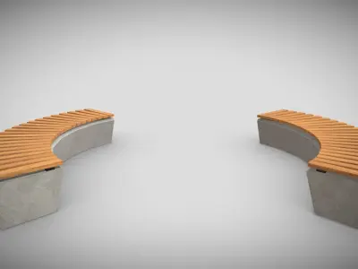 Outdoor Cement Semi-Circular Bench  Low-poly 3D model