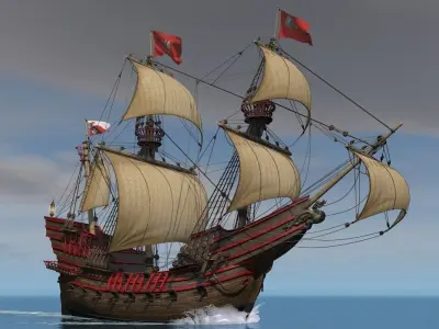 Galeon Dragon with sails 3D model