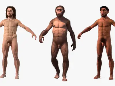 Rigged Cavemans Collection 3D model