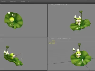 Cartoon Frog fishing on lotus leaf Low-poly 3D model